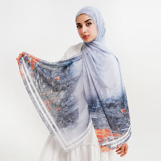 Urban Mist Printed Chiffon Scarf