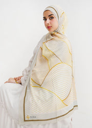 Golden Waves Printed Chiffon Scarf