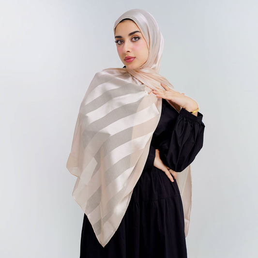 Beige Crinkle Chiffon X Satin Scarf