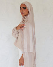 Rosy Beige Crinkle Chiffon Satin Scarf