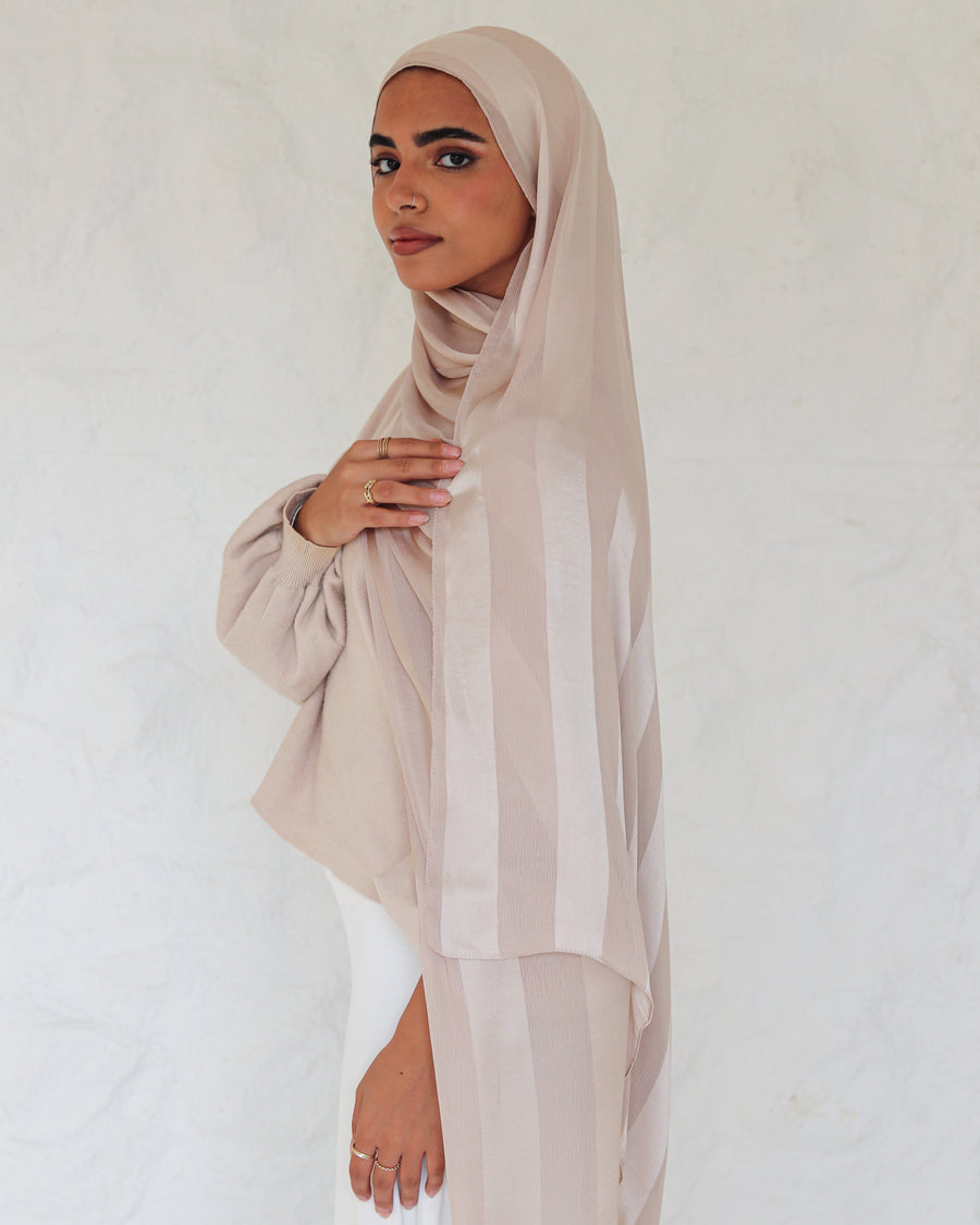 Rosy Beige Crinkle Chiffon Satin Scarf