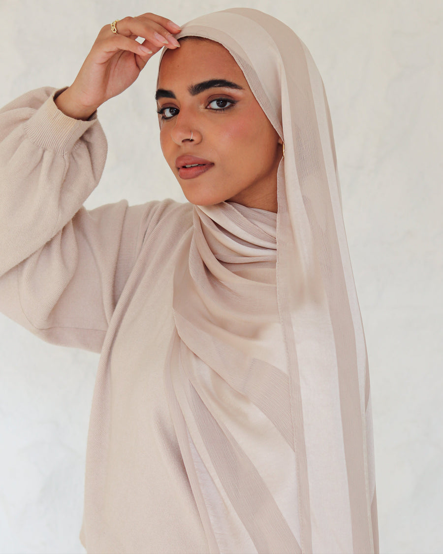 Rosy Beige Crinkle Chiffon Satin Scarf