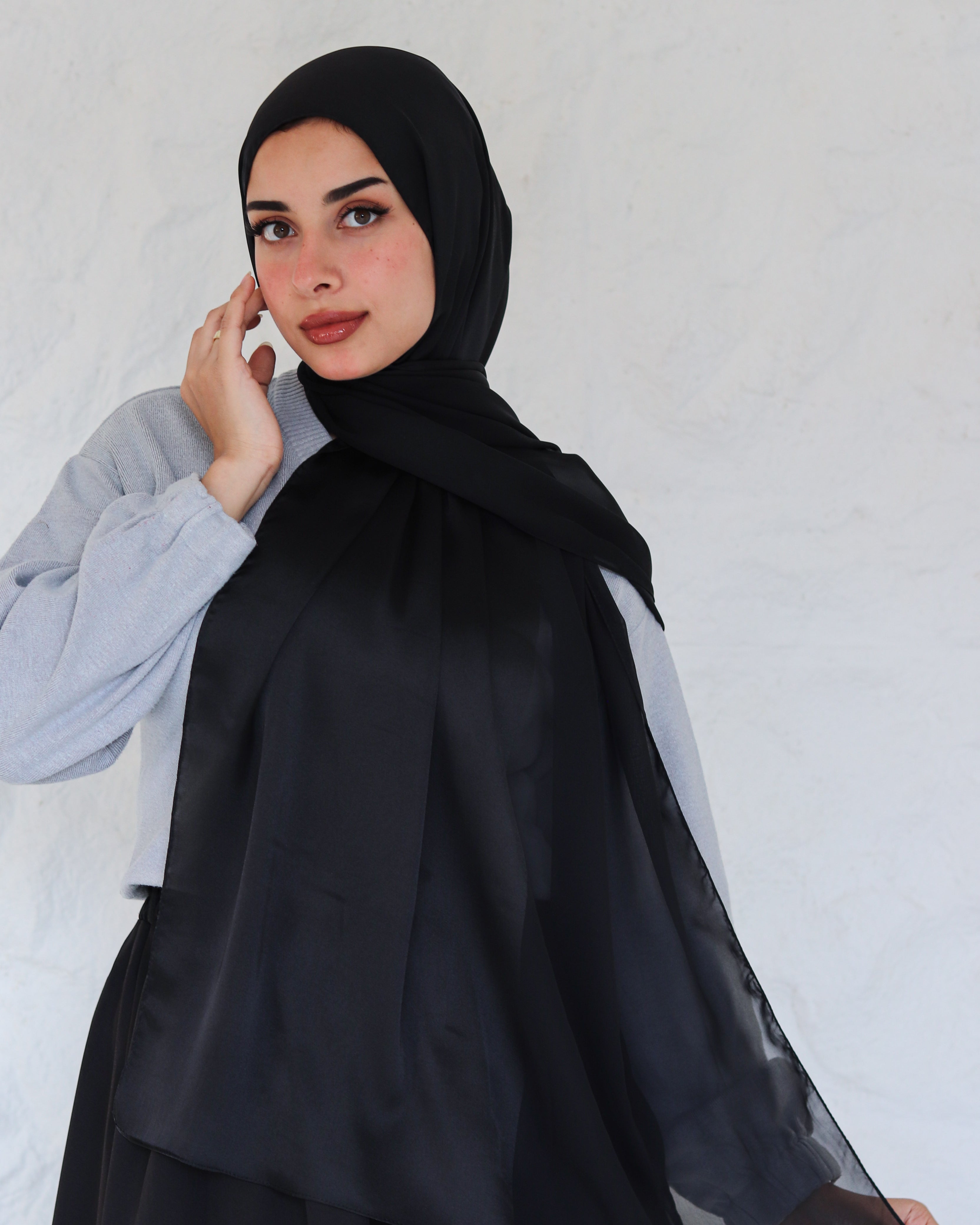 Black Chiffon Satin Scarf