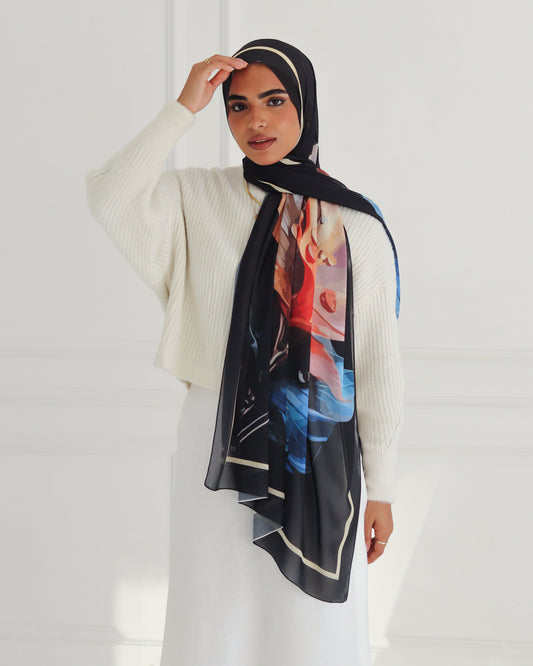 Waterdrop Abstract Printed Chiffon Scarf