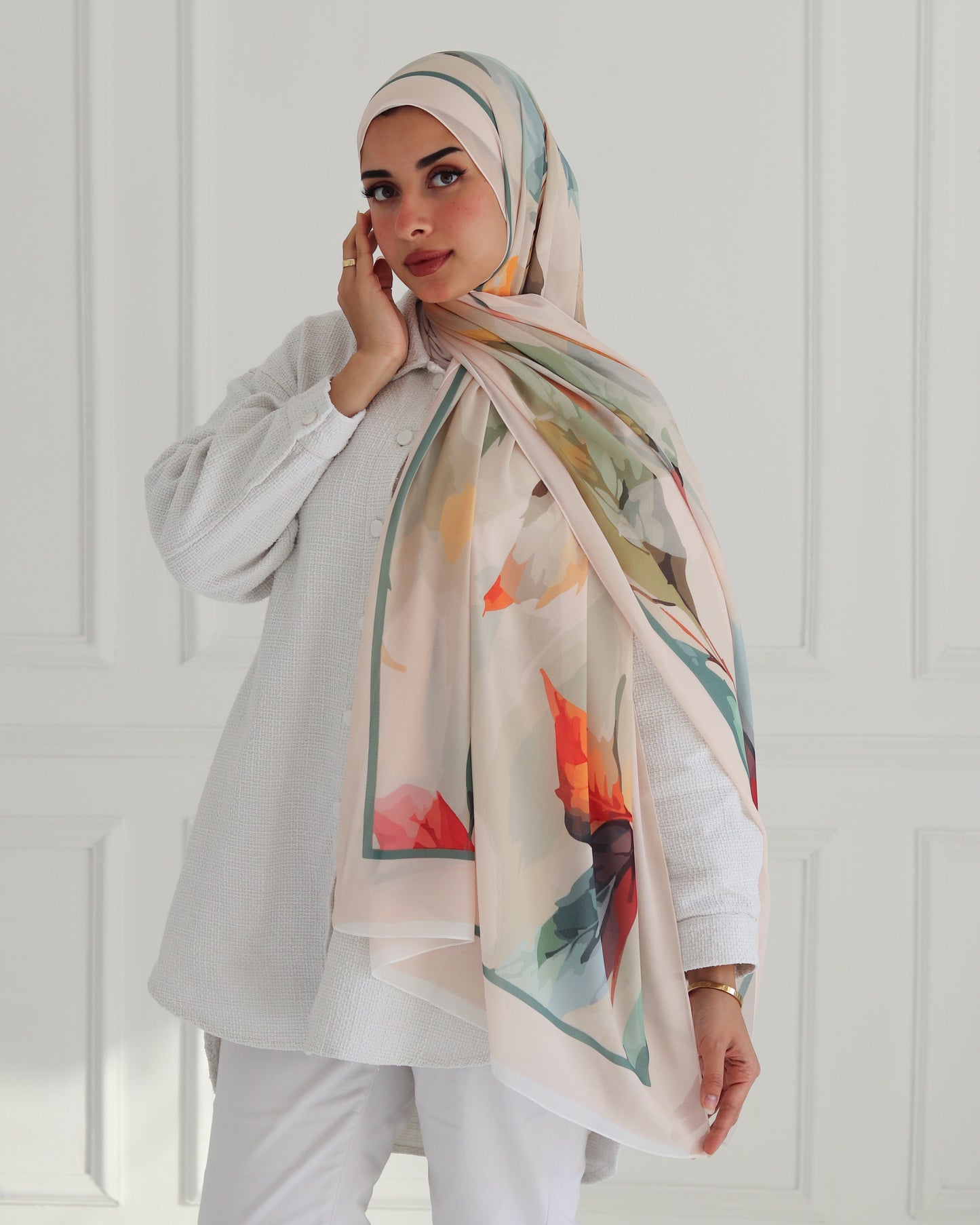 Autumn Leaves Printed Chiffon Scarf