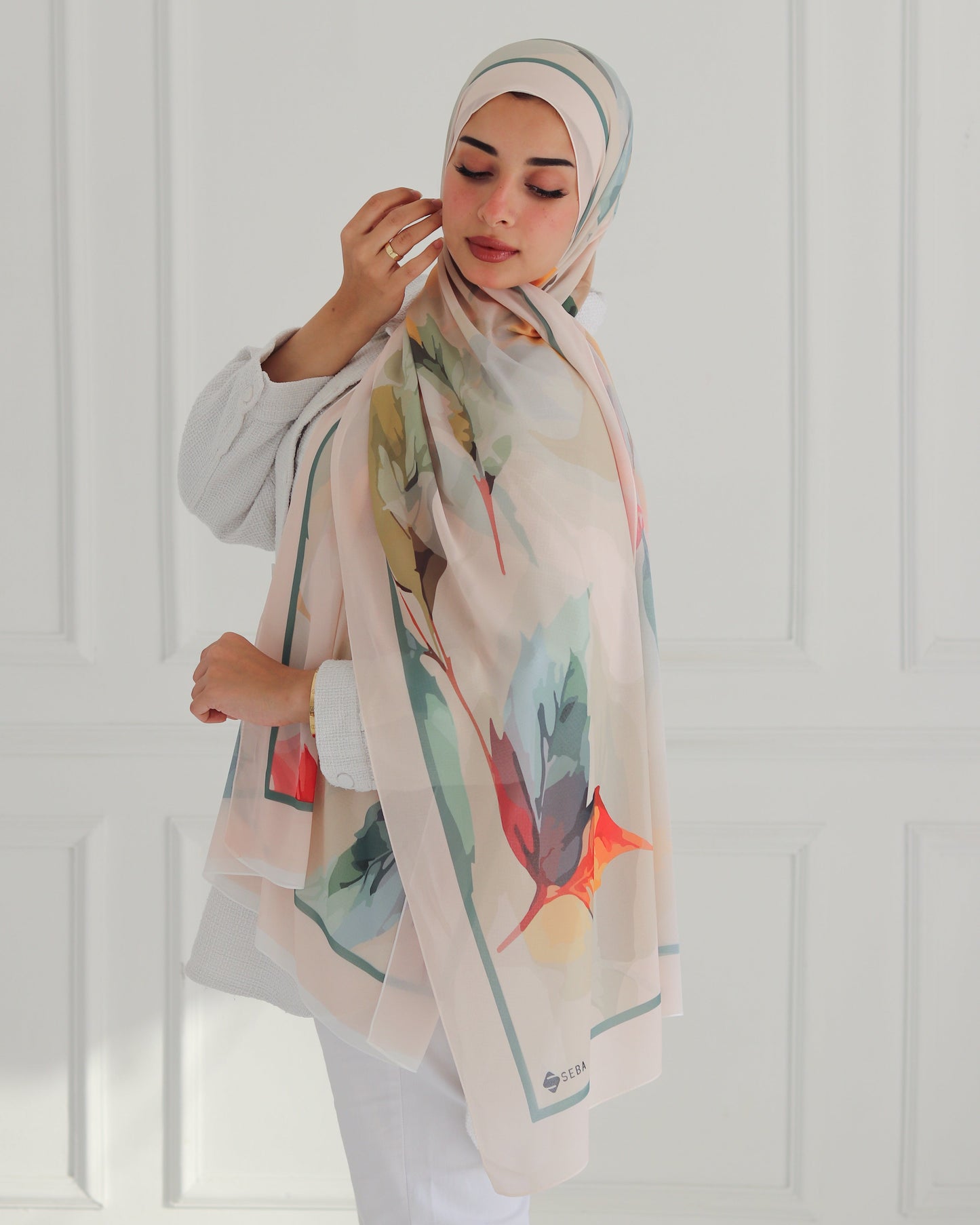 Autumn Leaves Printed Chiffon Scarf