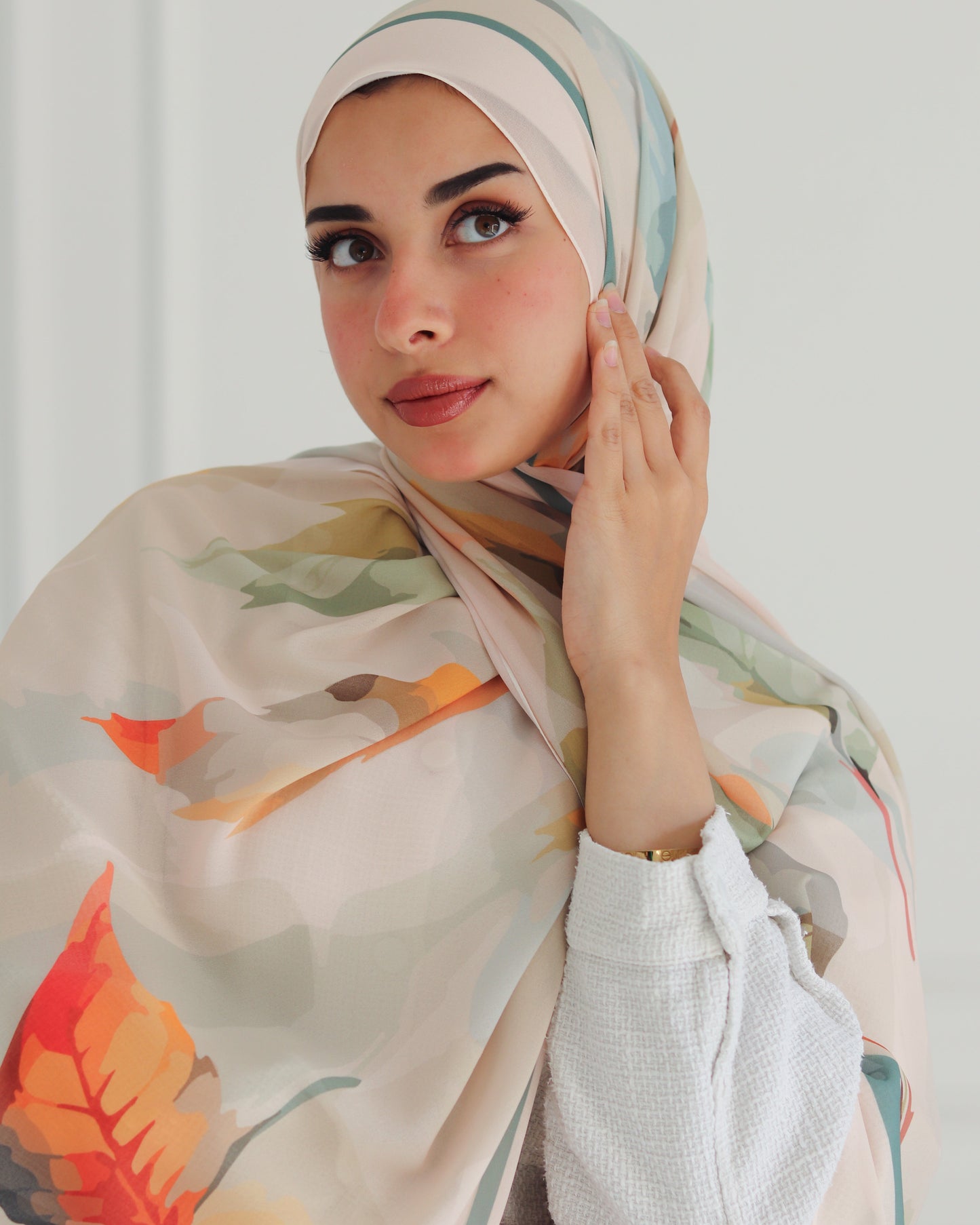 Autumn Leaves Printed Chiffon Scarf