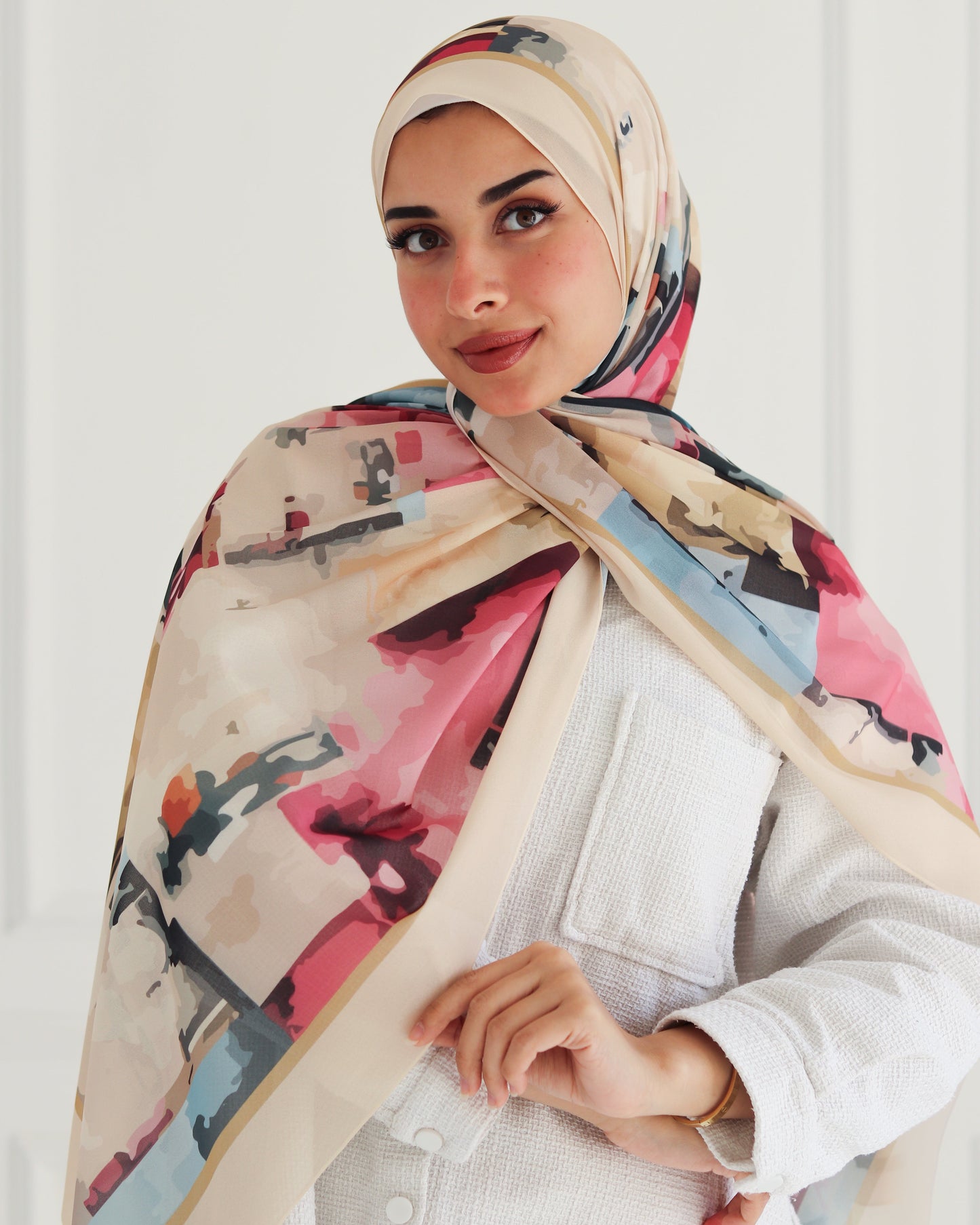 Abstract Multicolor Printed Chiffon Scarf