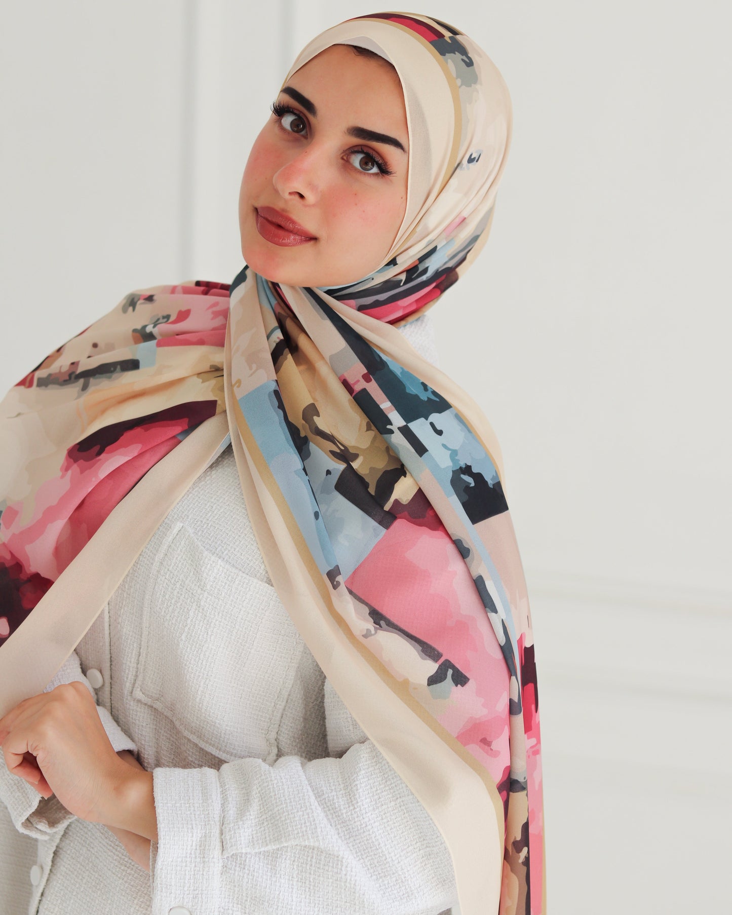 Abstract Multicolor Printed Chiffon Scarf