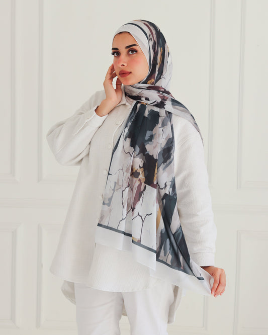 Serene Sunset Printed Chiffon Scarf