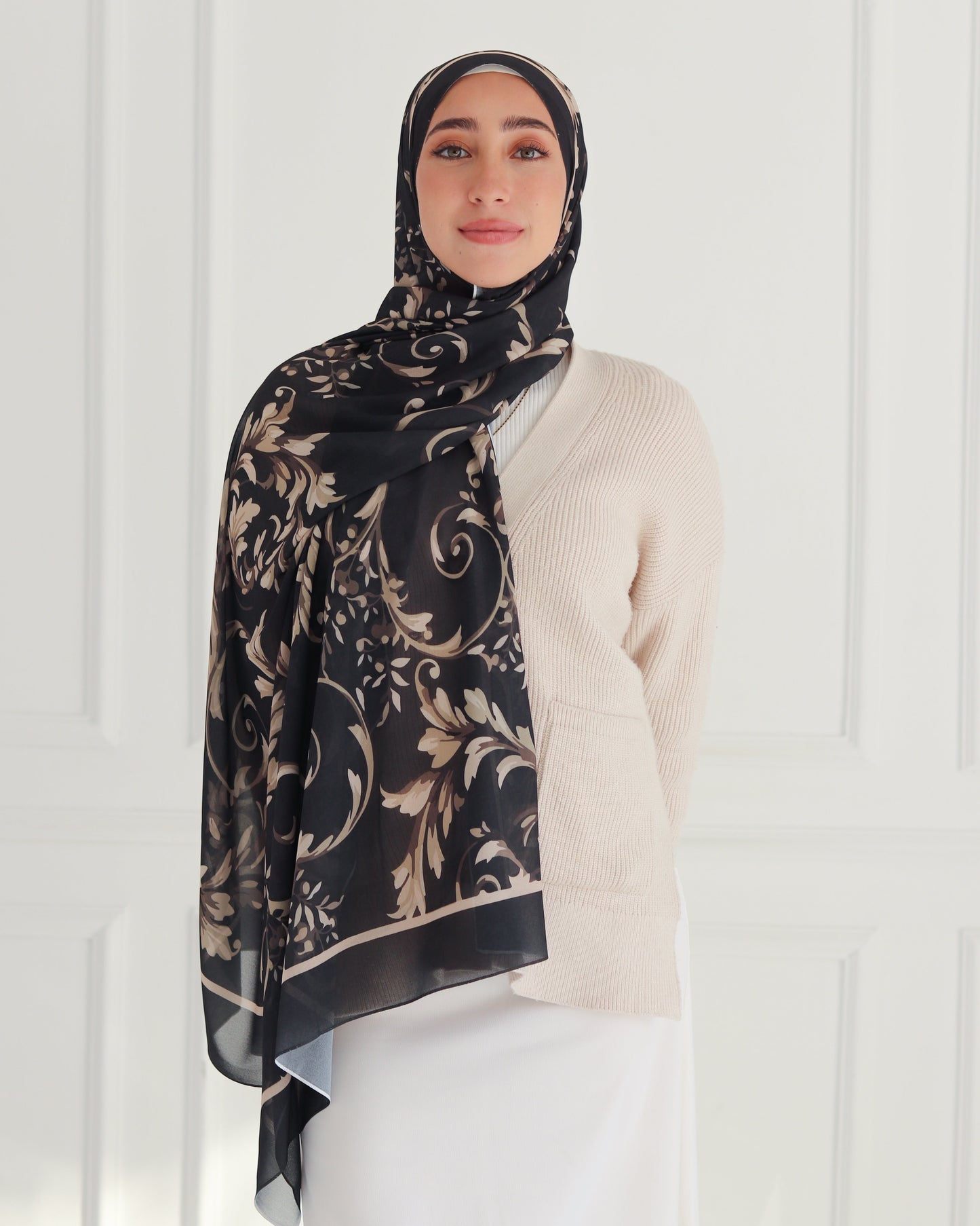 Gold Petals Printed Chiffon Scarf