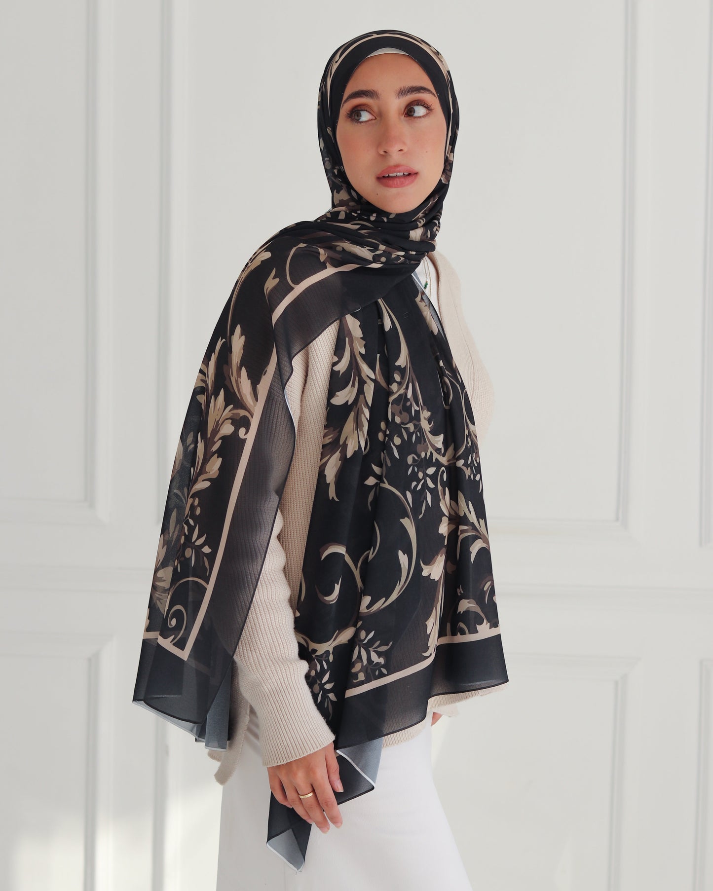 Gold Petals Printed Chiffon Scarf