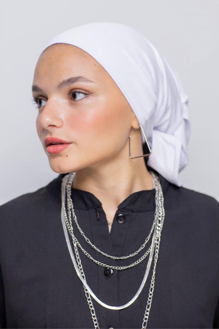 White Egyptian Cotton No-Thread Underscarf with Tie-Back