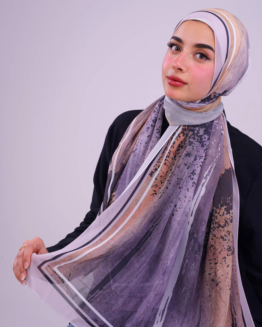 Elegant Twilight Printed Chiffon Scarf