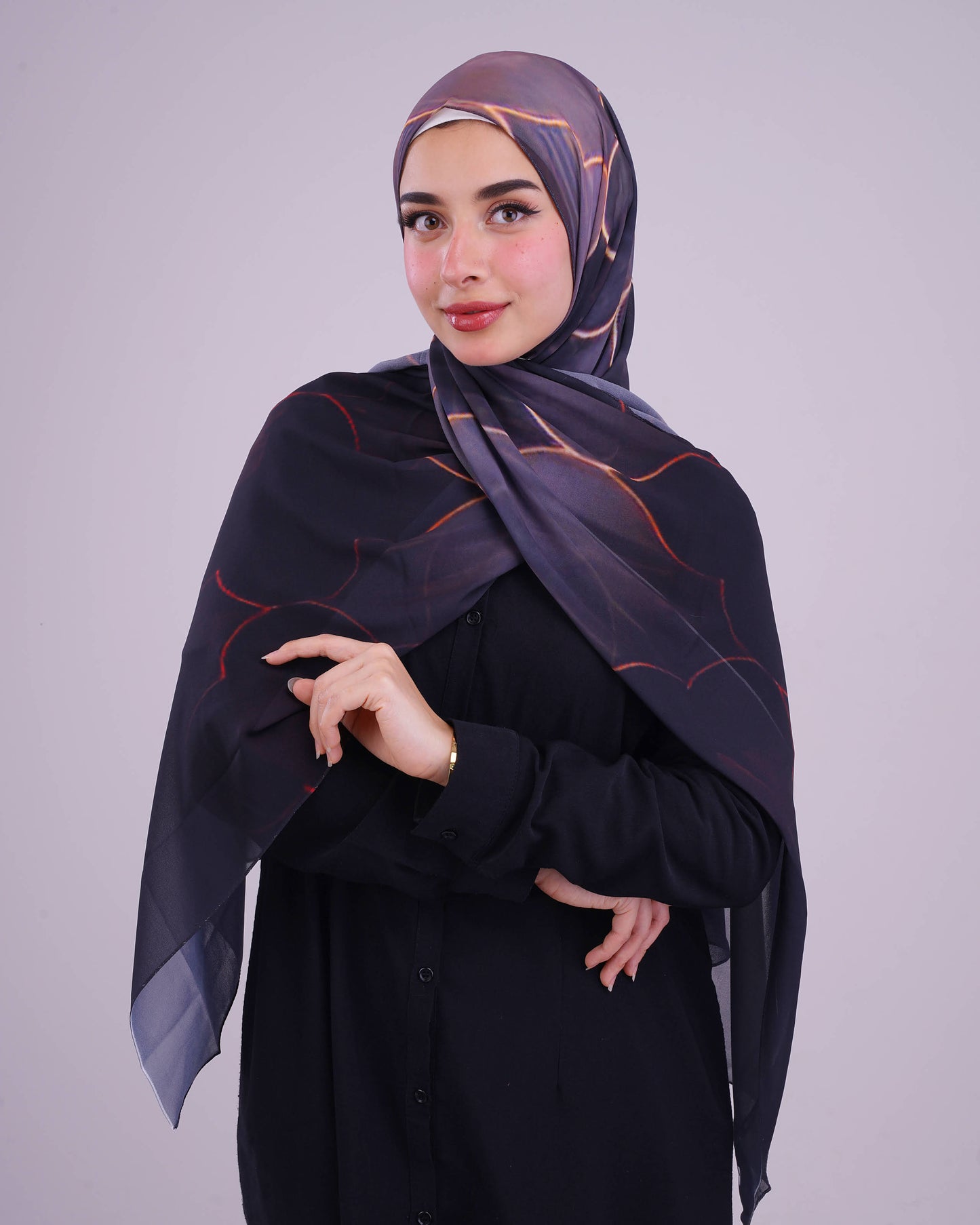 Elegant Noir Printed Chiffon Scarf