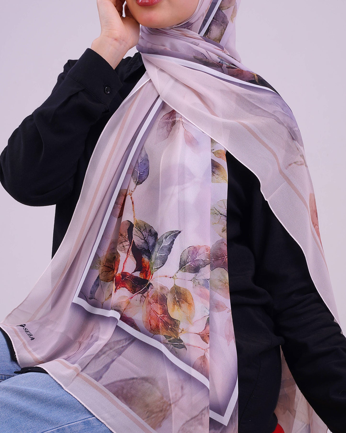 Garden Leaves Printed Chiffon Scarf