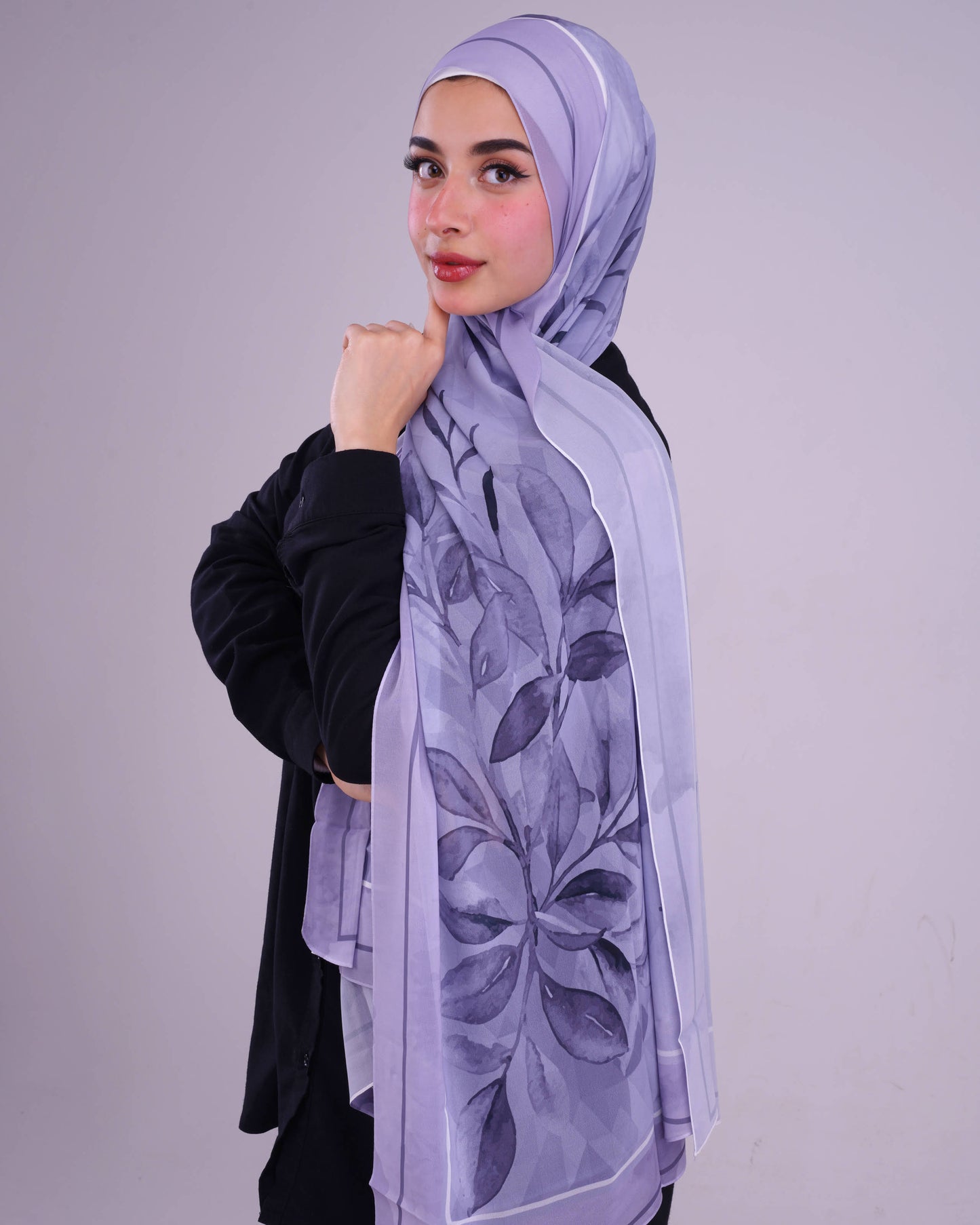 Purple Floral Printed Chiffon Scarf