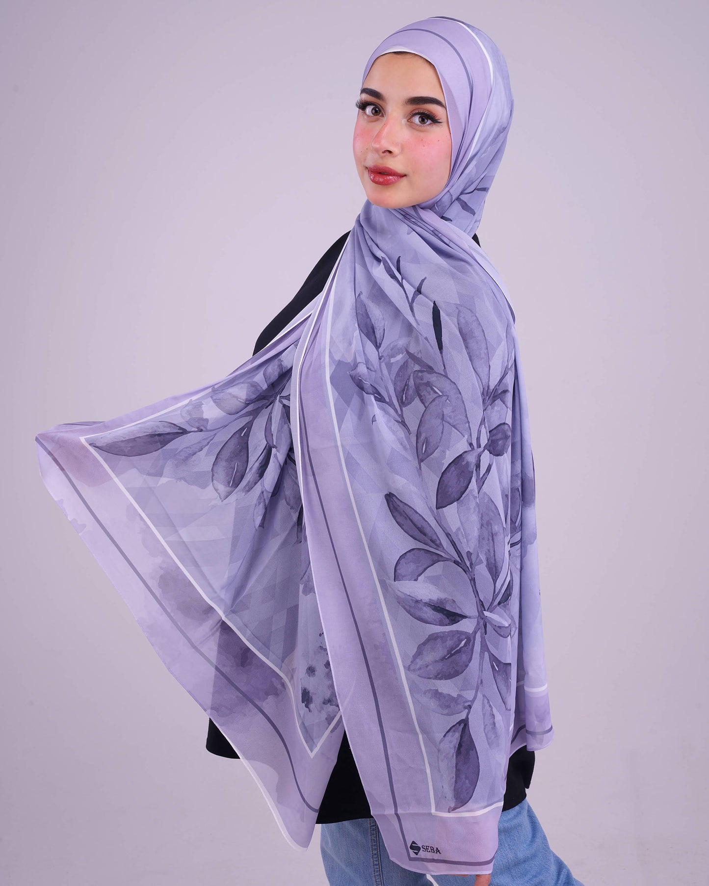 Purple Floral Printed Chiffon Scarf