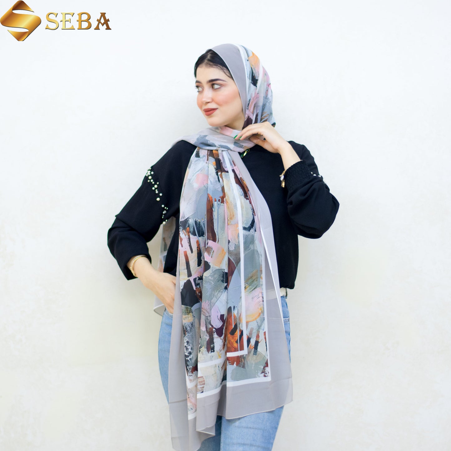 Abstract Painting Printed Chiffon Scarf