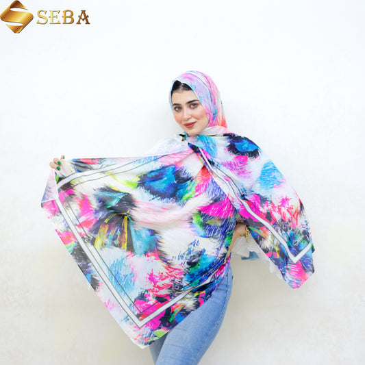 Ethereal Feather Printed Chiffon Scarf