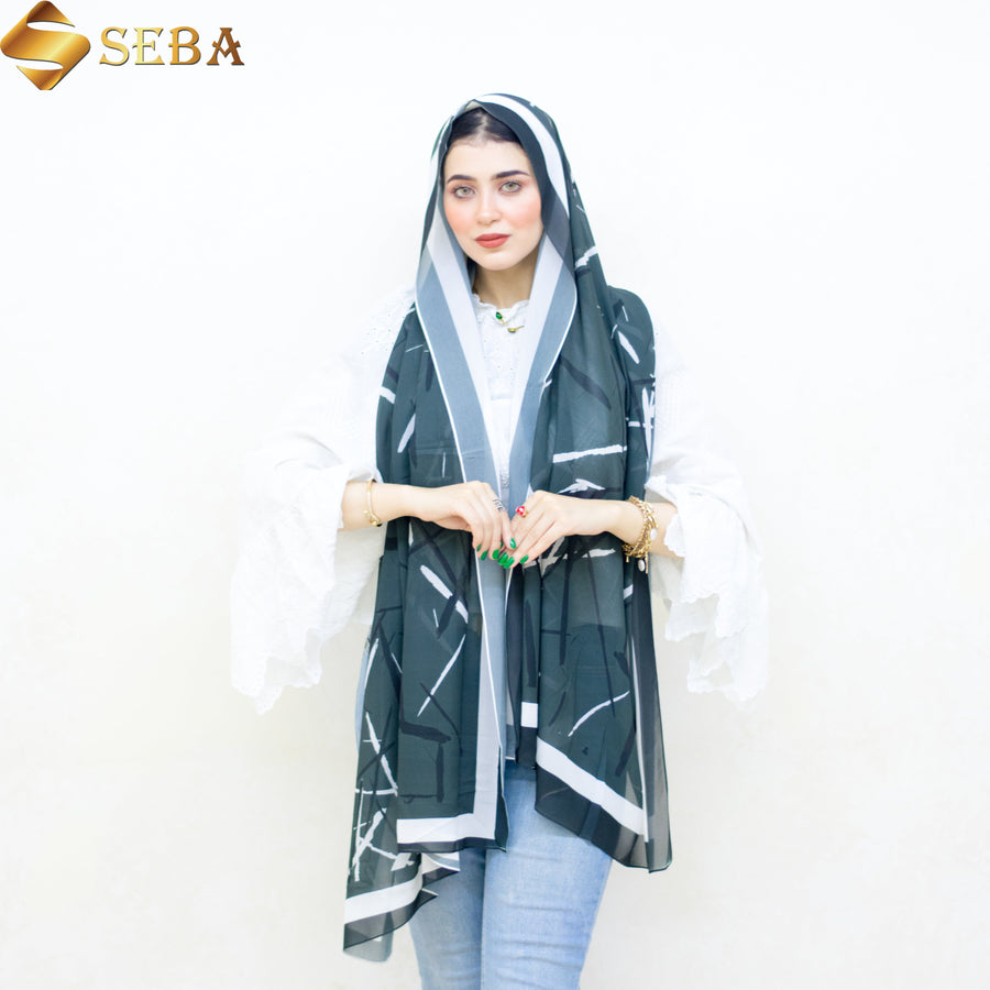 Monochrome Mosaic Printed Chiffon Scarf
