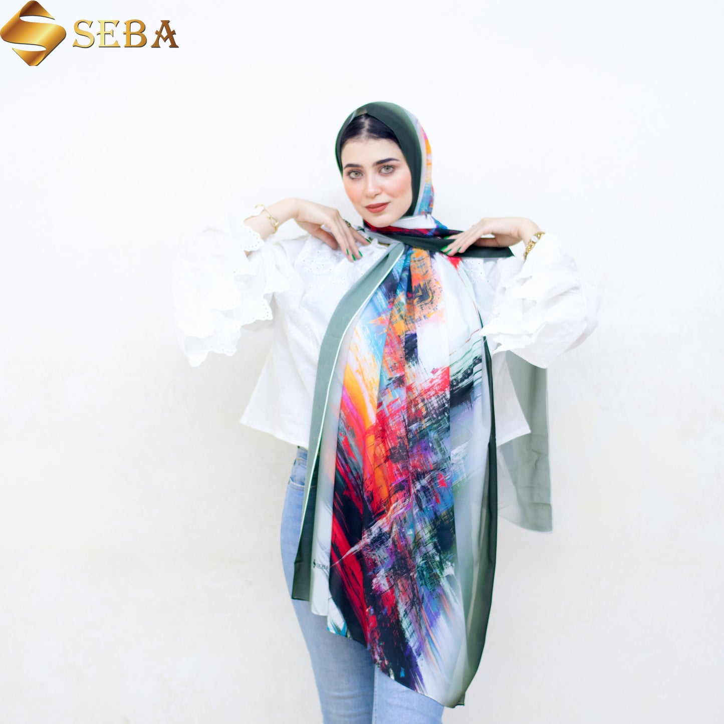 Vivid Brushstroke Printed Chiffon Scarf